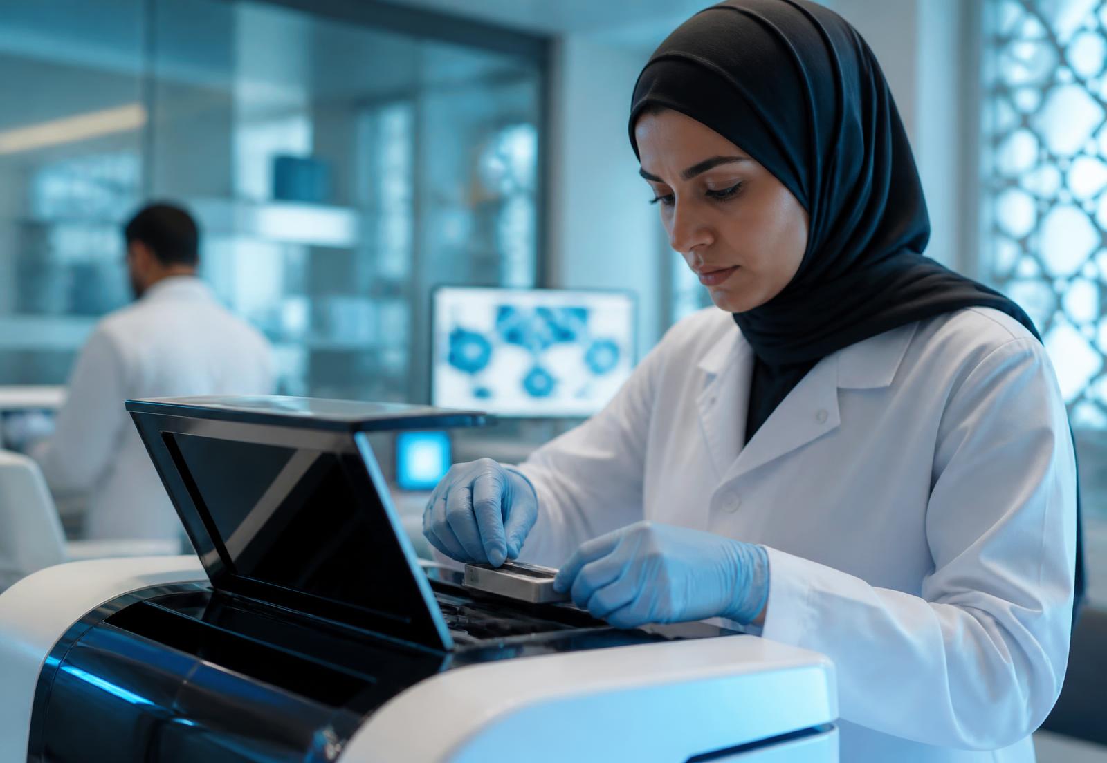 Laboratory scientist loading a sequencing flow cell at geneticlab